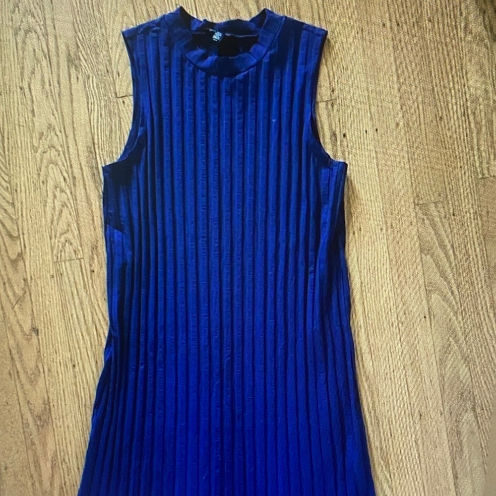 Eileen Fisher Royal Blue Pleated Sleeveless Mini Dress